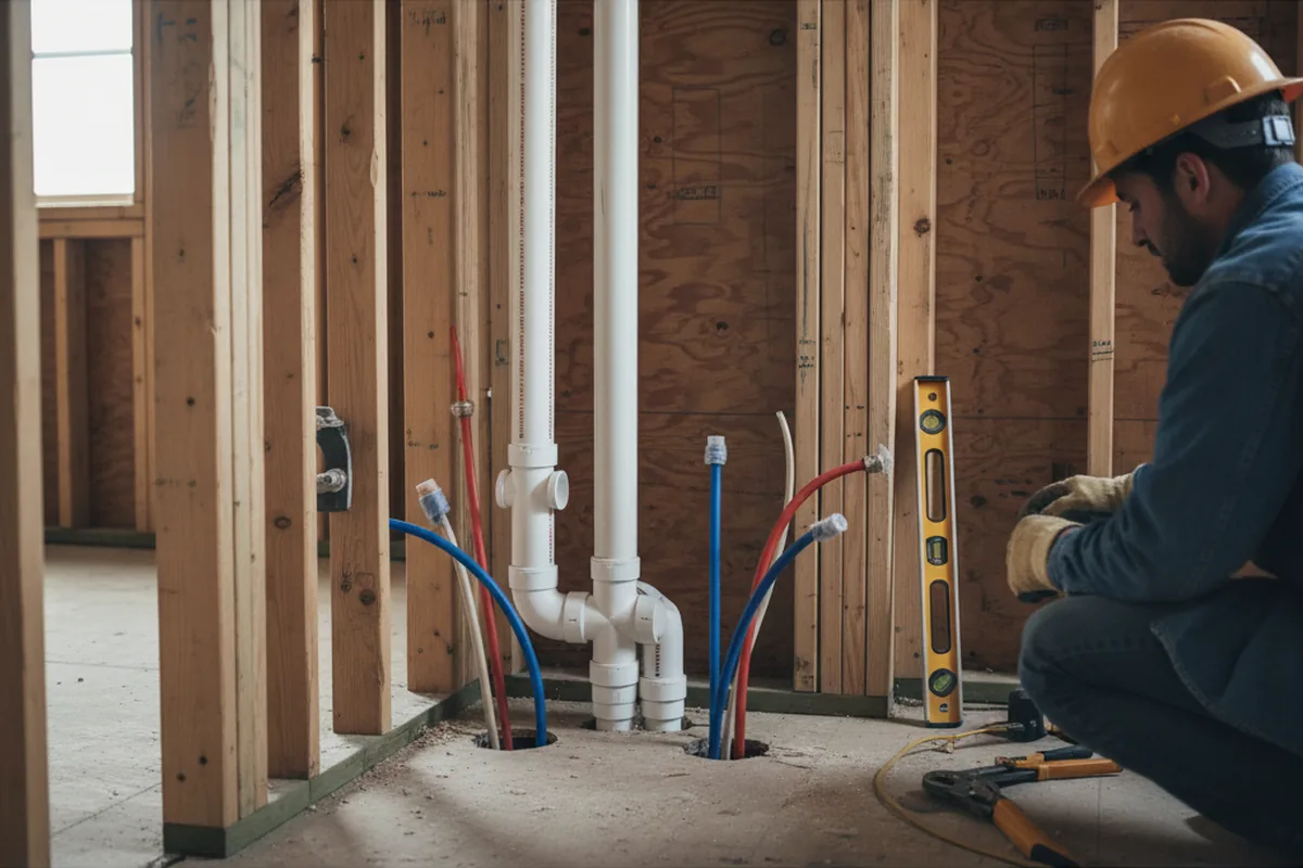 Drain and supply rough-in during Sump Pump Repair in Morton